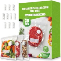 RIWUSI 30PCS Reusable Vacuum Sealer Bags for Food with Air Valve & 10 Seal Clips – Small (8.2 x 8.7 in), BPA Free Food Storage Bags,Lock in Food Freshness for Freezer, Microwave, Sous Vide Cooking