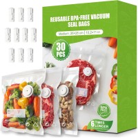RIWUSI 30PCS Reusable Vacuum Sealer Bags for Food with Air Valve & 10 Seal Clips – Medium (10.2 x 11 in), BPA Free Food Storage Bags, Lock in Food Freshness for Freezer, Microwave, Sous Vide Cooking
