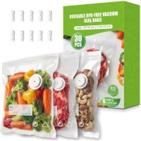 RIWUSI 30PCS Reusable Vacuum Sealer Bags for Food with Air Valve & 10 Seal Clips – Large (11.8 x 13.4 in), BPA Free Food Storage Bags,Lock in Food Freshness for Freezer, Microwave, Sous Vide Cooking