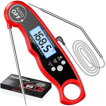 RIWUSI Meat Thermometer Digital, Instant Read Food Thermometer with Dual Probe, Backlight LCD Display, Calibration Function, Kitchen Accessories for Outdoor Cooking, Candy Making, BBQ Grill Essentials