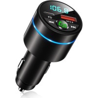 RIWUSI FM Transmitter for Car Bluetooth 5.3, Wireless FM Radio Car Adapter | [All-Metal] PD 30W & QC3.0 18W Fast Car Charger, Noise Cancelling Hands-Free Call, Blue Light - Black