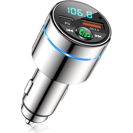 FM Transmitter for Car Bluetooth 5.3, RIWUSI [All-Metal] PD 20W & QC3.0 18W Fast Car Charger, Wireless FM Radio Car Kit Bluetooth Car Adapter, Noise Cancelling Hands-Free Call, Hi-Fi Music, Blue Light