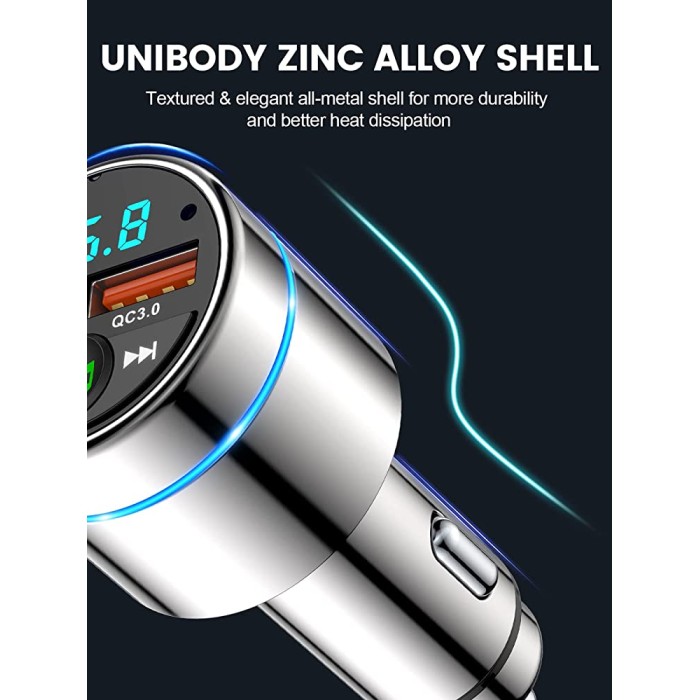 FM Transmitter for Car Bluetooth 5.3, RIWUSI [All-Metal] PD 20W & QC3.0 18W  Fast Car Charger