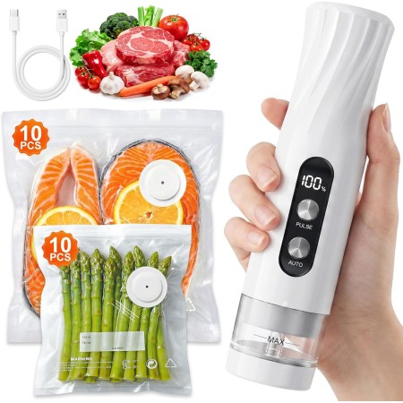 RIWUSI Portable Vacuum Sealer for Food with Visible Water Tank, 60kPa Powerful Handheld Vacuum Sealer Machine, One-Touch Auto Seal & Pulse Mode for Delicate Foods, Includes 20 Reusable Bags