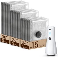 RIWUSI 15 Pack Portable Vacuum Storage Bags for Travel with Rechargeable Electric Pump, Carry-on Size Compression Packing Bags for Clothing, Blankets, Space Saver for Luggage and Suitcase