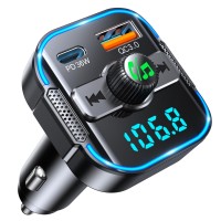 2025 Upgrade Bluetooth 5.3 Car Adapter【PD 36W+QC3.0 18W】, 2-in-1 FM Transmitter 【Dual Stronger Mics】& Fast Car Charger, Wireless Car Radio Adapter Hands-Free Car Kit, Siri Assistant Player